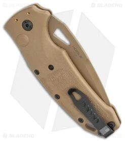 Hogue SIG K320A Automatic Knife Coyote Polymer Drop Point (3.5" Tan Serr) -Sharp Blade Depot Hogue Sig k320A Automatic Knife Coyote Polymer DP Ser 3.5 Tan 36333 BHQ 117426 LS Side
