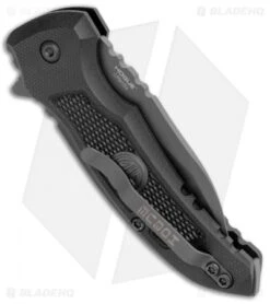 Hogue X1 Microflip Wharncliffe Flipper Knife Black Sig Medallion (2.6" Gray) -Sharp Blade Depot Hogue X1 Microflip Wharncliffe Blakc Sig Medallion Gray 16162 BHQ 100452 jr side